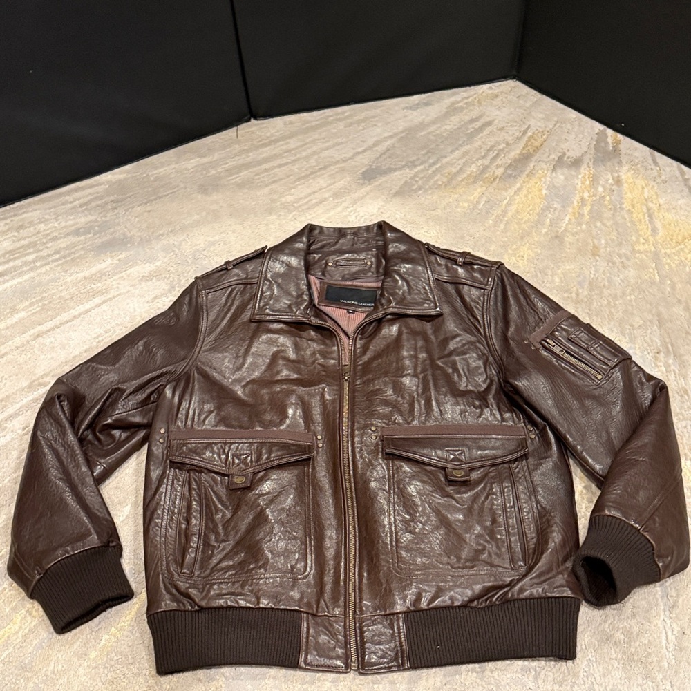 VTG Wilsons Brown Leather Bomber Flight Jacket size XL removable liner EUC